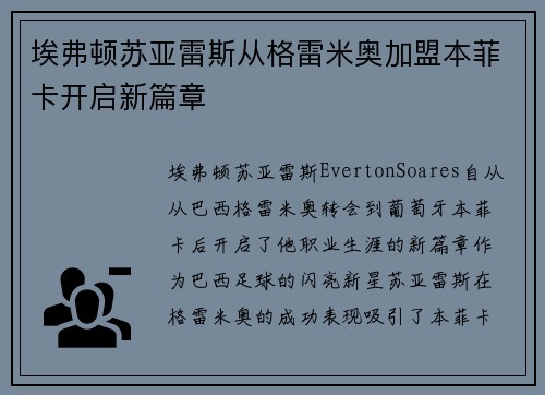 埃弗顿苏亚雷斯从格雷米奥加盟本菲卡开启新篇章